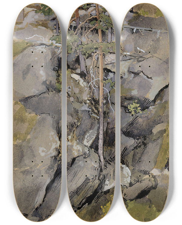 Triptych art skateboard deck of Eero Jrnefelt Rocky Forest by Eero Jarnefelt (1863-1937)