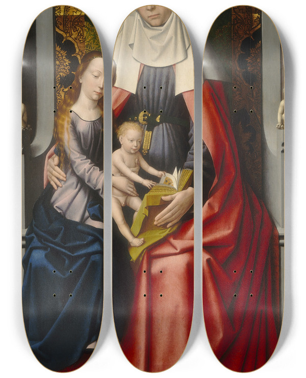Triptych art skateboard deck of Workshop Of Gerard David The Saint Anne Altarpiece Saint Anne With The Virgin And Child Middle Panel by Workshop Of Gerard David (1460-1523)