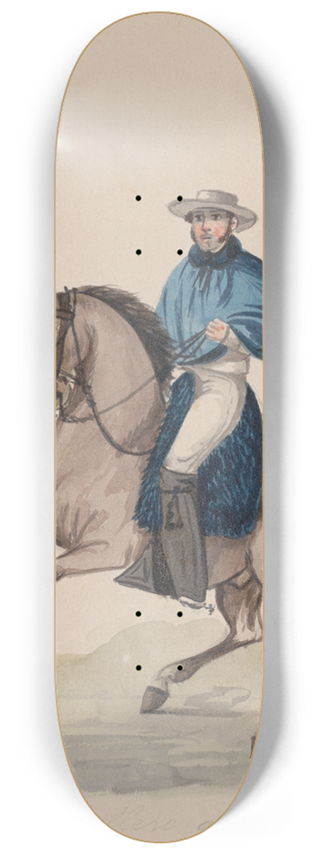Francisco Fierro - An elegantly dressed man on horseback 8.25 inch art skate deck