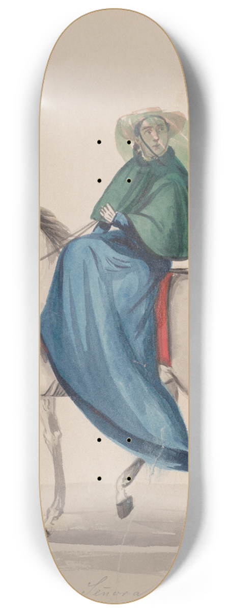 Francisco Fierro - An elegantly dressed woman on horseback 8.25 inch art skate deck