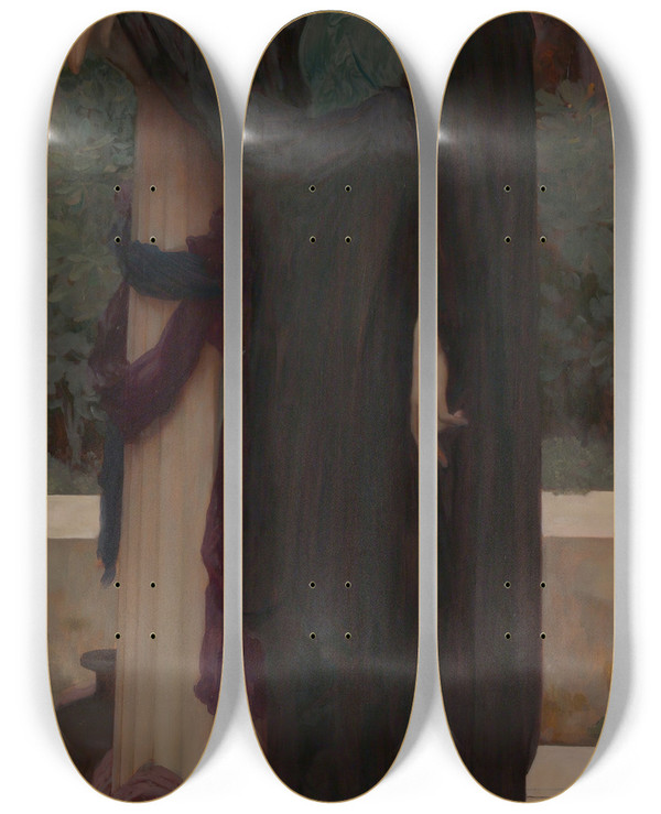 Triptych art skateboard deck of Frederic Leighton Lachrymae by Frederic Leighton (1830-1896)
