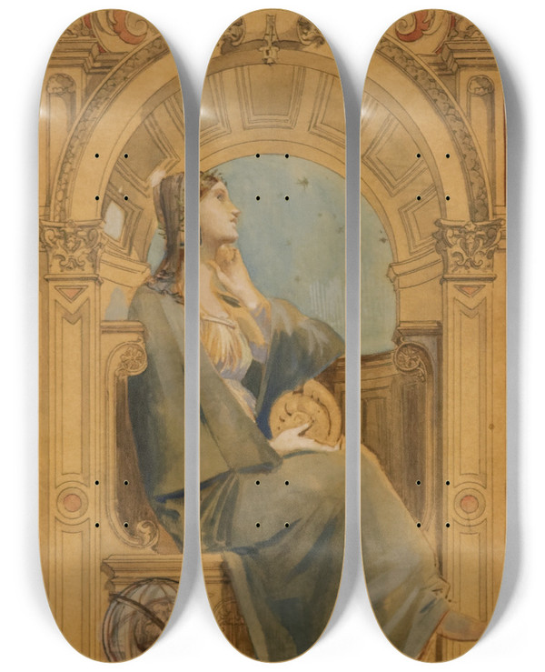Triptych art skateboard deck of Lucolivier Merson Les Sciences by Luc-Olivier Merson (1846-1920)