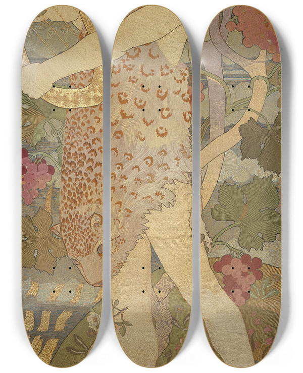 Triptych art skateboard deck of Phoebe Anna Traquair The Progress Of A Soul The Entrance by Phoebe Anna Traquair (1852-1936)