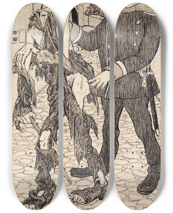 Triptych art skateboard deck of Thomas Theodor Heine Ein Patriot by Thomas Theodor Heine (1867-1867)