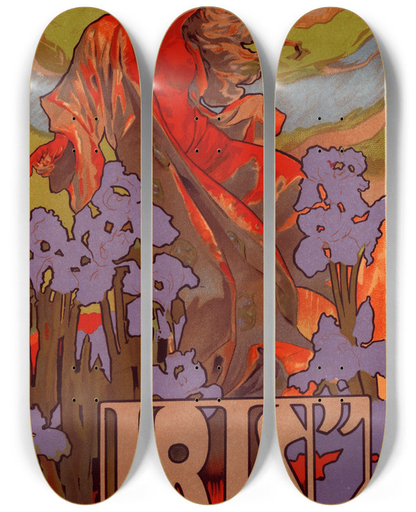 Triptych art skateboard deck of Adolfo Hohenstein Iris_1 by Adolfo Hohenstein (1854-1928)