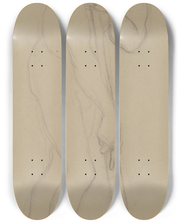 Triptych art skateboard deck of Victor Mller Stehender Mann Nach Rechts Eine Stange Senkrecht Haltend by Victor Muller (1829-1871)