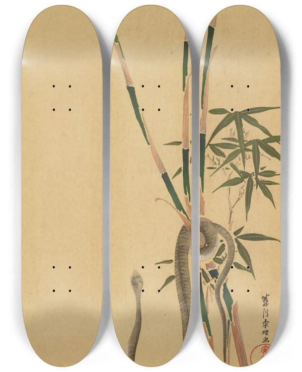 Triptych art skateboard deck of Shiichi Tajima Masterpieces Selected From The Ukiyoye School Pl25 by Shiichi Tajima (1869-1920)
