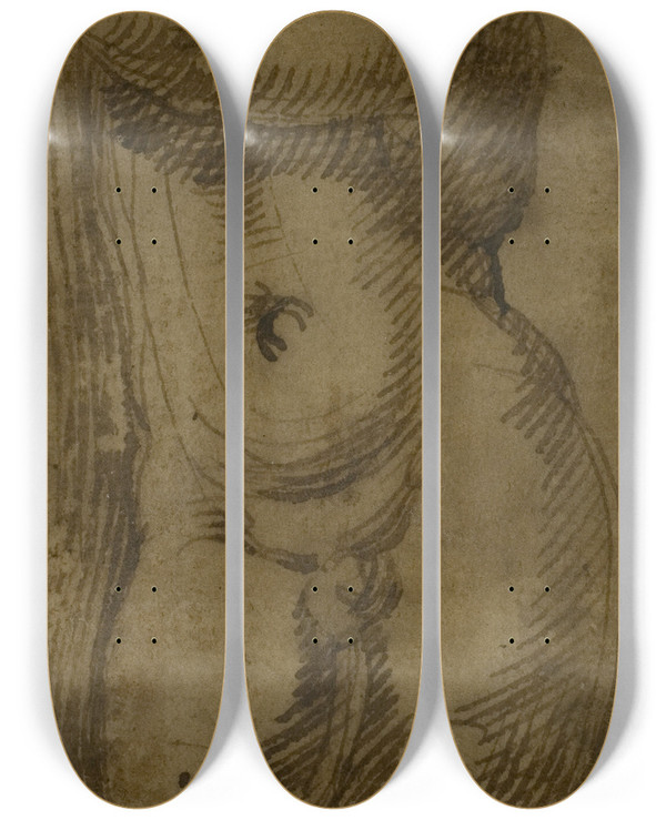 Triptych art skateboard deck of Bartolomeo Passarotti Standing Putto Seen From The Front Study For The Virgin In Glory With Saints Petronius Dominic And Peter Martyr by Bartolomeo Passarotti (1529-1592)
