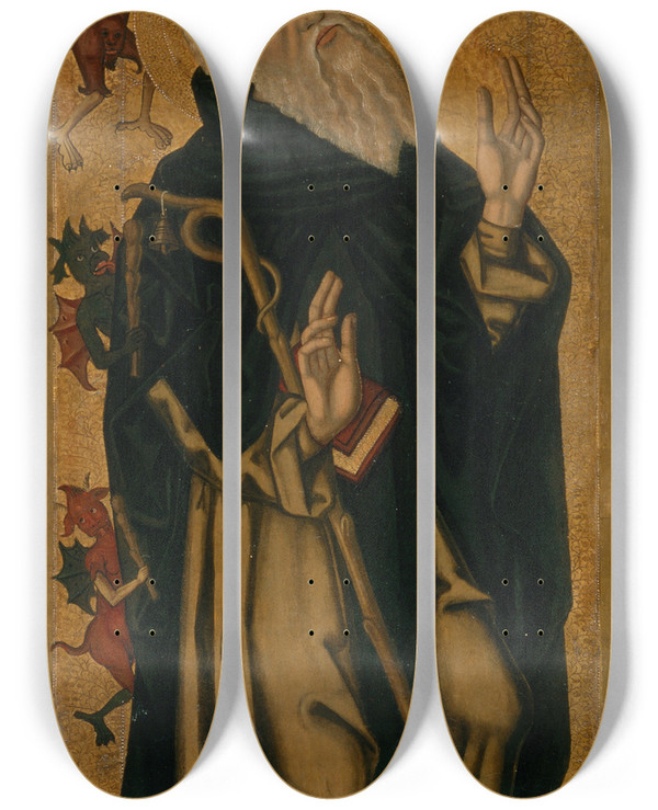Triptych art skateboard deck of Joan Des Saint Anthony The Abbot Tormented By Demons by Joan Desi (1481-1520)
