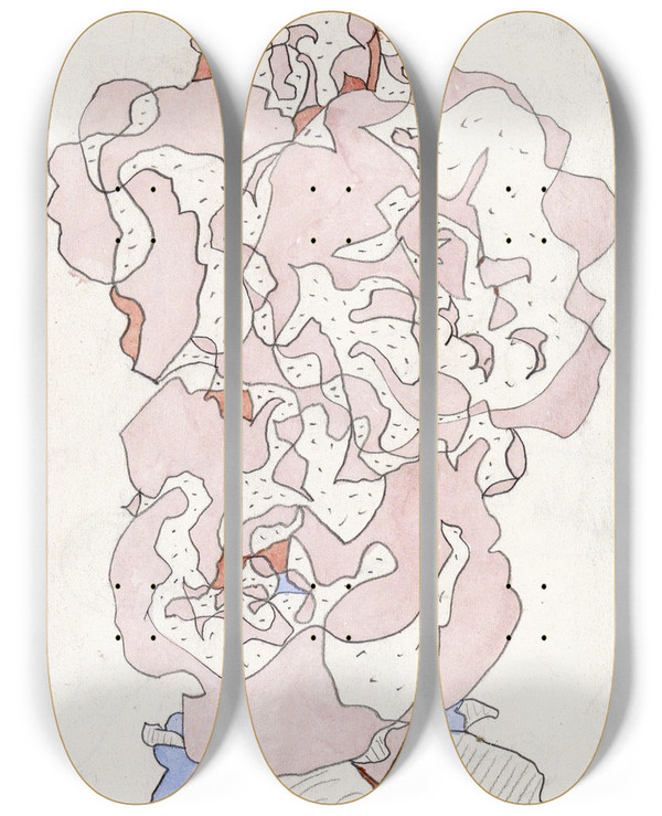 Triptych art skateboard deck of Theo Colenbrander Stokroos_1 by Theo Colenbrander (1841-1930)