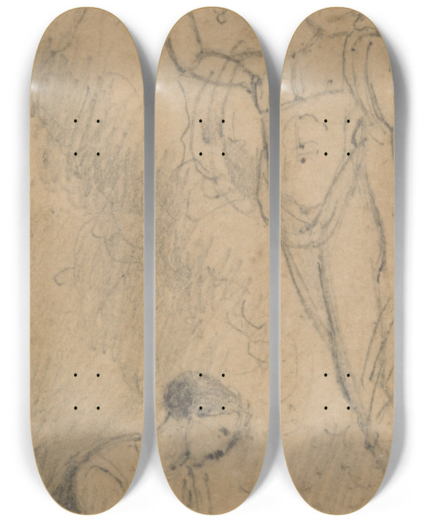 Triptych art skateboard deck of Richard Westall The Annunciation by Richard Westall (1765-1836)