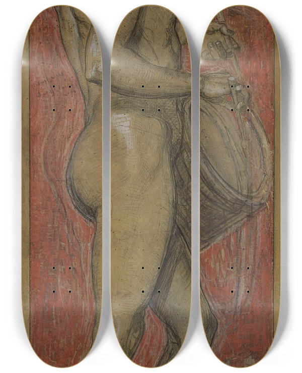 Triptych art skateboard deck of Hippolyte Dominique Berteaux Jeune Garon Nu Jouant Du Tambour by Hippolyte Dominique Berteaux (1843-1928)