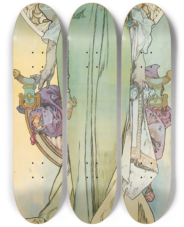 Triptych art skateboard deck of Alphonse Mucha Leslie Carter_2 by Alphonse Mucha (1860-1939)