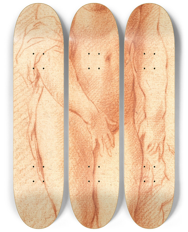 Triptych art skateboard deck of Willem Panneels Venus Og Amor Georg Petels Skulpturgruppe Set Drejet Halvt Mod Hjre by Willem Panneels (1600-1634)