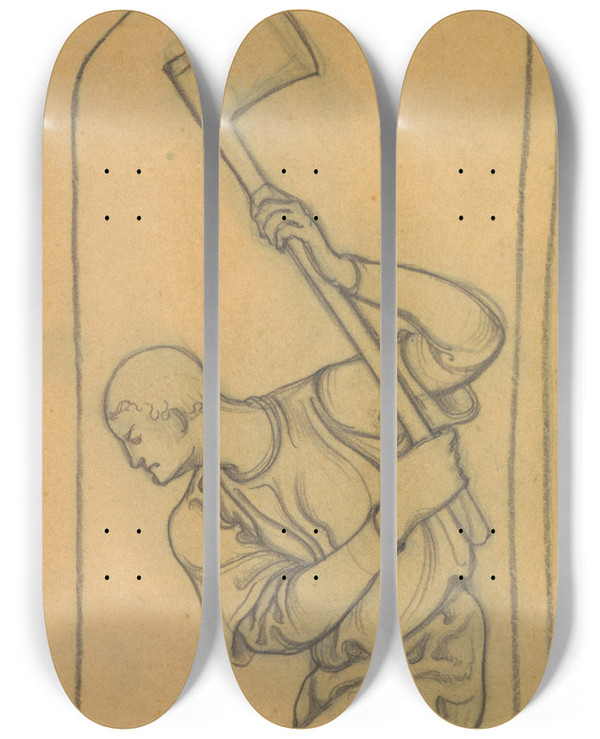 Triptych art skateboard deck of Antoon Derkinderen Ontwerp Voor Wandschildering In De Beurs Van Berlage Houthakker by Antoon Derkinderen (1859-1925)