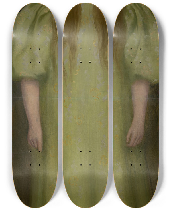 Triptych art skateboard deck of Ferdinand Katona Margita Czbel As A Girl by Ferdinand Katona (1864-1932)