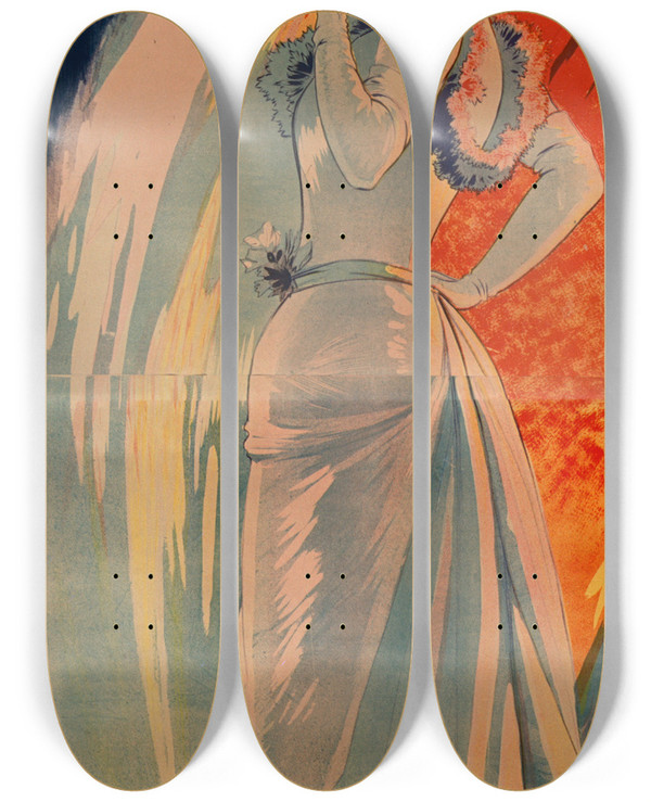 Triptych art skateboard deck of Georges De Feure Marjolaine by Georges de Feure (1868-1943)