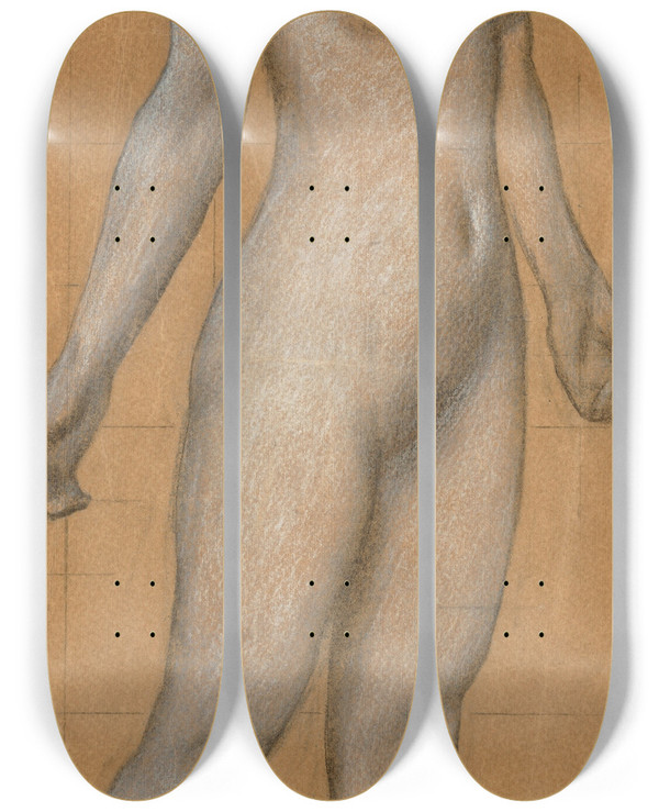 Triptych art skateboard deck of Herbert James Draper Fulllength Nude Study Of Mary Best For Tristram And Yseult by Herbert James Draper (1864-1920)