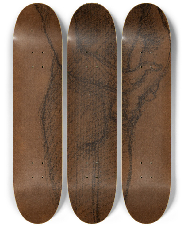 Triptych art skateboard deck of Pierre Puvis De Chavannes Homme Nu Debout De Dos Les Deux Bras Croiss Dans Le Dos by Pierre Puvis De Chavannes (1824-1898)