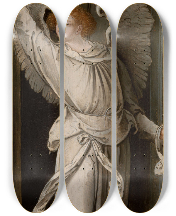Triptych art skateboard deck of Master Of The Antwerp Adoration The Annunciation_1 by Master Of The Antwerp Adoration (1500-1520)