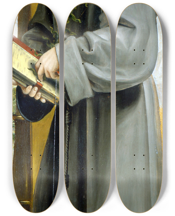 Triptych art skateboard deck of Bernardo Zenale Saint Anthony Of Padua by Bernardo Zenale (1464-1526)