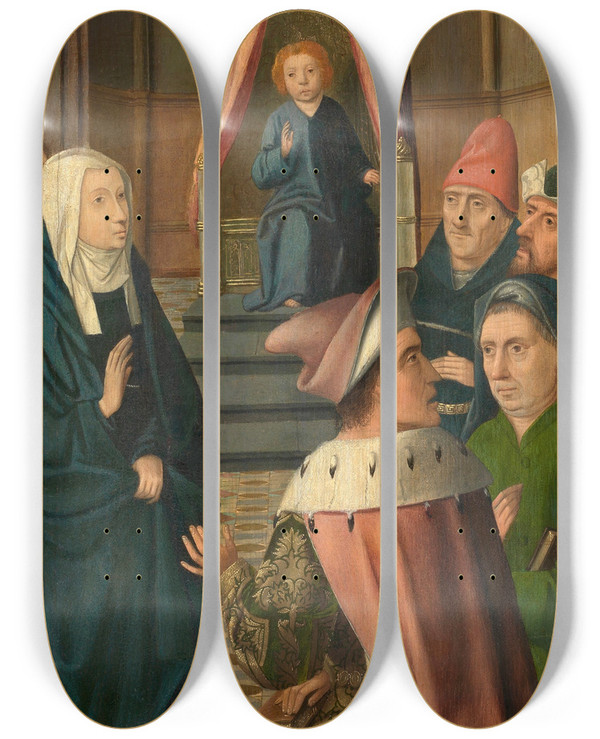 Triptych art skateboard deck of Master Of Hoogstraeten Christs Dispute With The Doctors by Master Of Hoogstraeten (1475-1530)