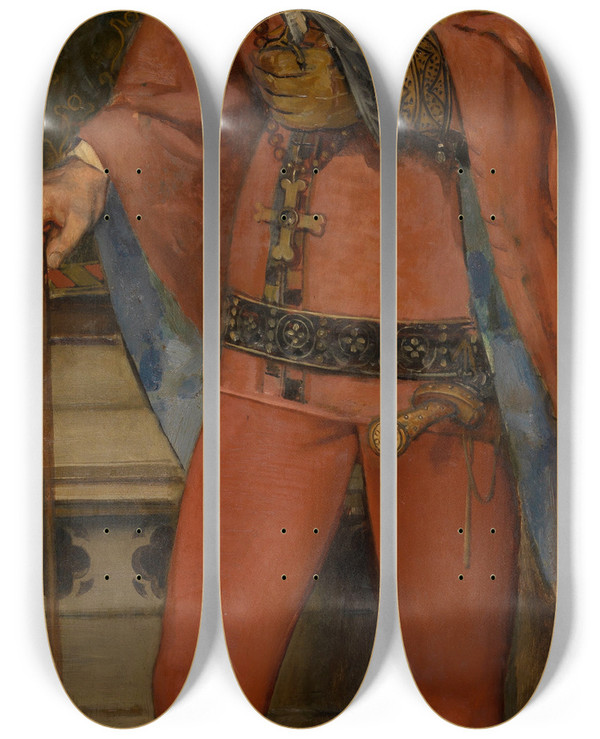 Triptych art skateboard deck of Jan August Hendrik Leys John Iii Duke Of Brabant 1326 by Jan August Hendrik Leys (1815-1869)