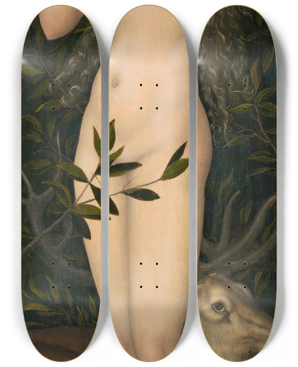 Triptych art skateboard deck of Lucas Cranach The Elder Eve_1 by Lucas Cranach The Elder (1472-1553)