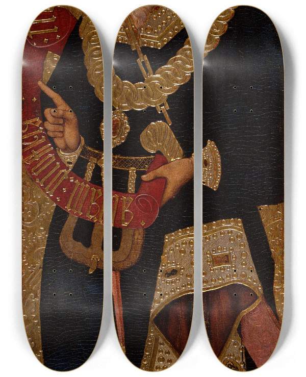 Triptych art skateboard deck of Joan Gasc Abraham by Joan Gasco (1480-1529)