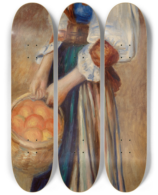 Triptych art skateboard deck of Pierreauguste Renoir Girl With Basket Of Oranges Marchande Doranges by Pierre-Auguste Renoir (1841-1919)
