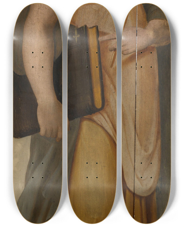 Triptych art skateboard deck of Lambert Van Noort The Sibyl And The Church by Lambert Van Noort (1520-1570)
