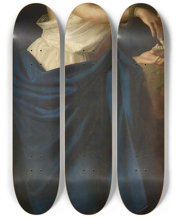 Triptych art skateboard deck of Ferdinand Georg Waldmller Apothekenladenschilder 1 by Ferdinand Georg Waldmuller (1793-1865)