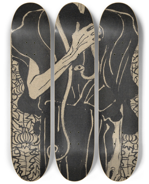 Triptych art skateboard deck of Gustav Klimt Der Neid by Gustav Klimt (1862-1918)