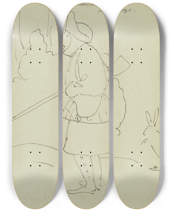 Triptych art skateboard deck of Eduard Von Steinle Edward Steinle Auf Der Jagd by Eduard Von Steinle (1810-1886)