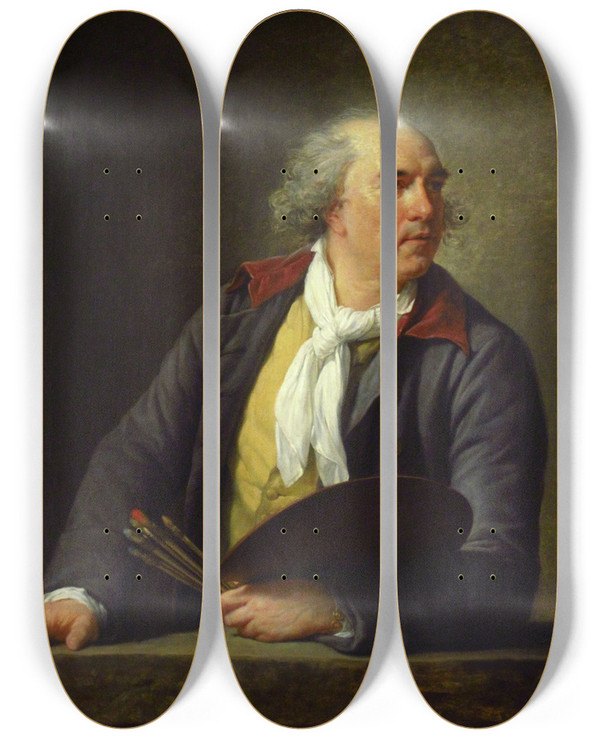 Triptych art skateboard deck of Elisabeth Louise Vige Le Brun Portrait Of Hubert Robert by Elisabeth Louise Vigee Le Brun (1755-1842)