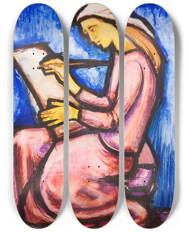 Triptych art skateboard deck of Karin Luts Stained Glass Design I by Karin Luts (1904-1993)