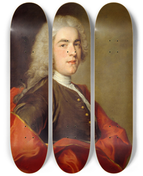Triptych art skateboard deck of Jeanmarc Nattier Mister Sarasin by Jean Marc Nattier (1685-1766)