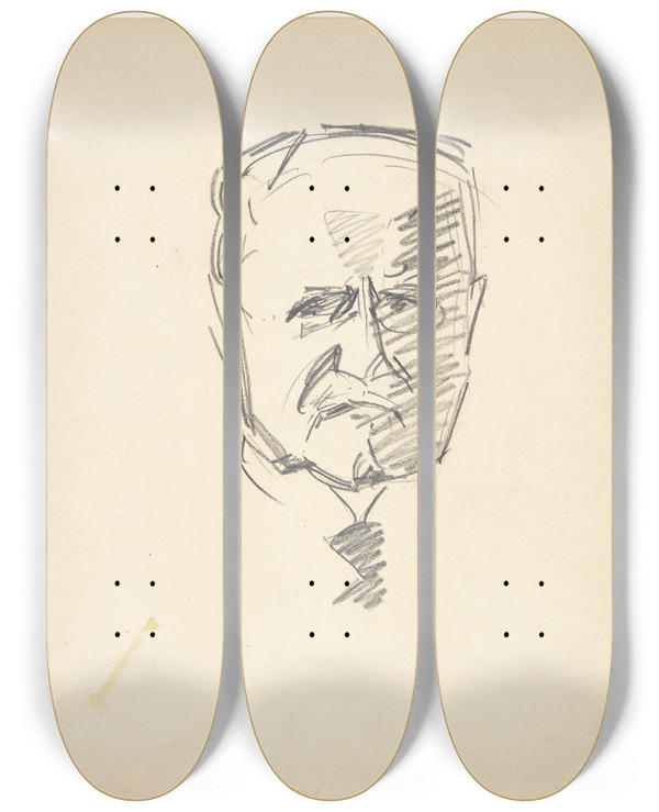 Triptych art skateboard deck of Edvard Weie Studie Til Portrt Af Drmed Carl Lorentzen 18601932 by Edvard Weie (1879-1943)