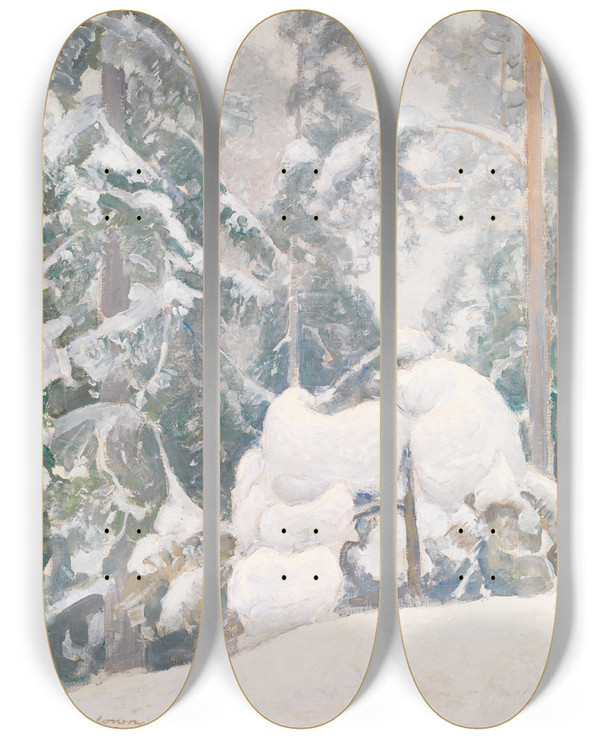 Triptych art skateboard deck of Pekka Halonen Winter Landscape_2 by Pekka Halonen (1865-1933)