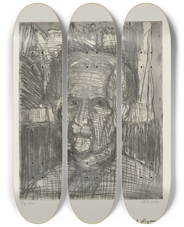 Triptych art skateboard deck of Ernst Ludwig Kirchner Kopf Frau Louise Bauer I by Ernst Ludwig Kirchner (1880-1938)