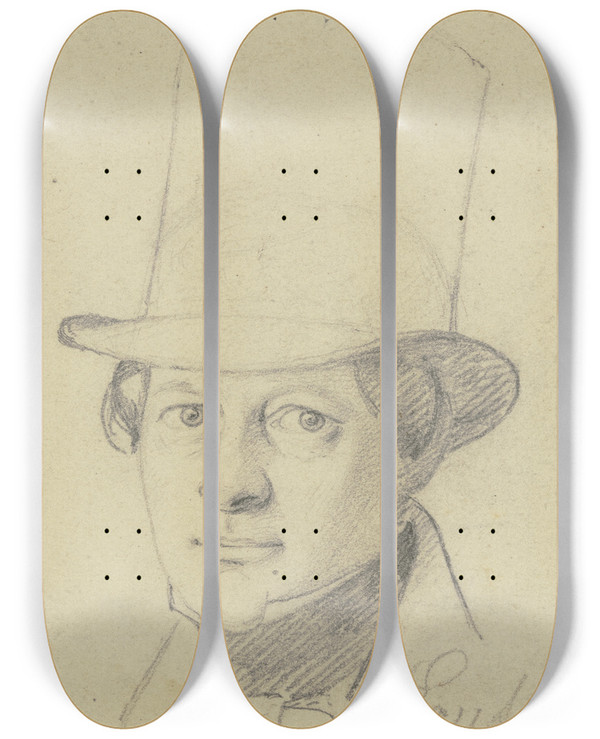 Triptych art skateboard deck of Carl Hoff Portrait Of Leutsch by Carl Hoff (1807-1862)