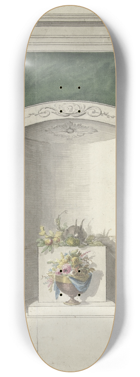 Abraham Meertens - Ontwerp voor kamerversiering met drie nissen waarin bloemenvazen 8.25 inch art skate deck