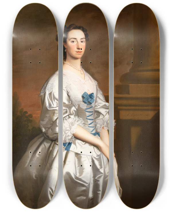 Triptych art skateboard deck of Allan Ramsay Portrait Of A Lady_1 by Allan Ramsay (1713-1784)