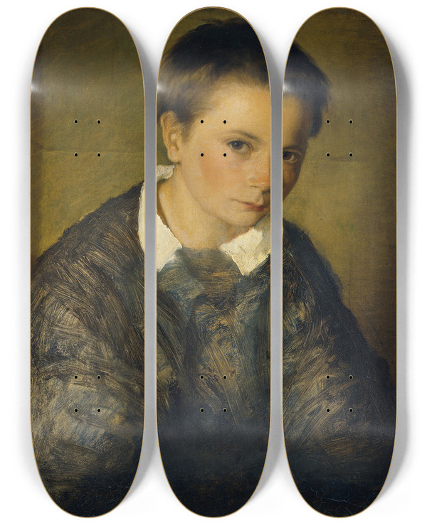 Triptych art skateboard deck of Eduard Kurzbauer Knabenbildnis by Eduard Kurzbauer (1840-1879)