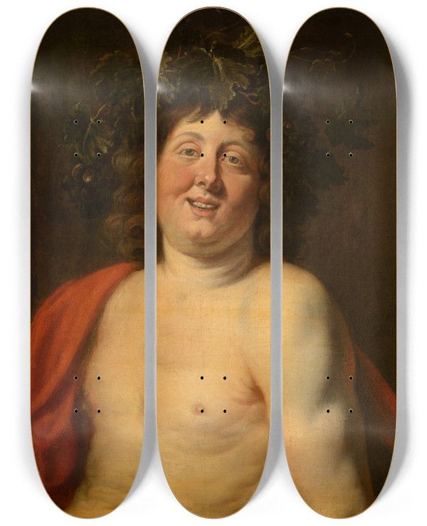 Triptych art skateboard deck of Jacob Jordaens Bacchus by Jacob Jordaens (1593-1678)