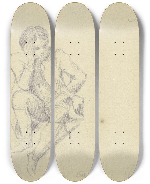 Triptych art skateboard deck of Daniel Nikolaus Chodowiecki Am Boden Sitzender Junge Den Kopf In Die Rechte Hand Gesttzt Von Vorne Gesehen by Daniel Nikolaus Chodowiecki (1726-1801)