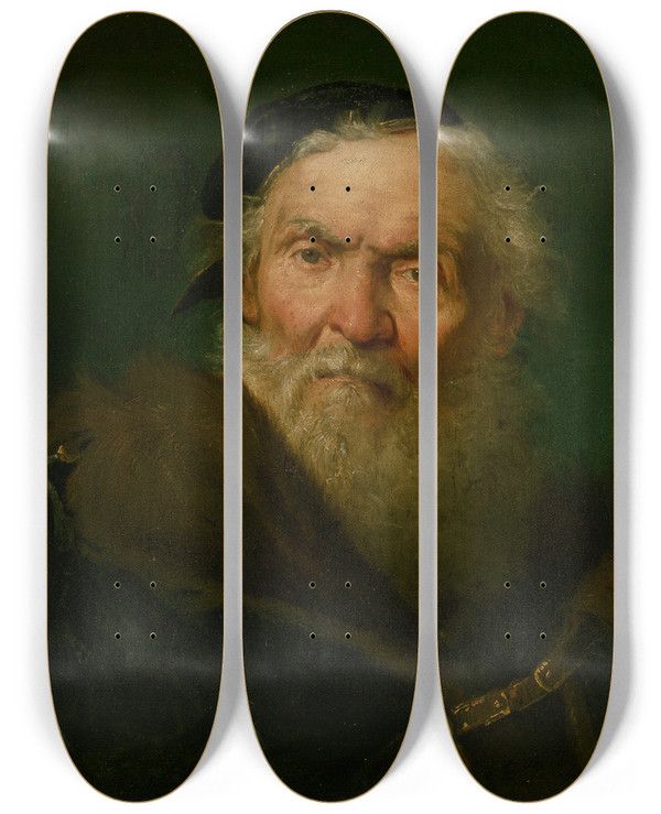 Triptych art skateboard deck of Giuseppe Nogari Bearded Old Man Wearing A Furtrimmed Cloak With Gold Clasp by Giuseppe Nogari (1699-1766)