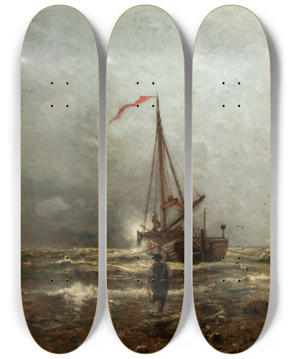 Triptych art skateboard deck of Arthur Quartley Coast Of Holland by Arthur Quartley (1839-1886)