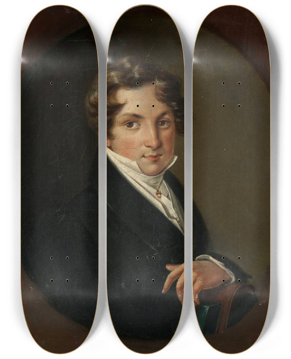 Triptych art skateboard deck of Aleksander Ludwik Molinari Portrait Of Wadysaw Brunwej by Aleksander Ludwik Molinari (1795-1868)