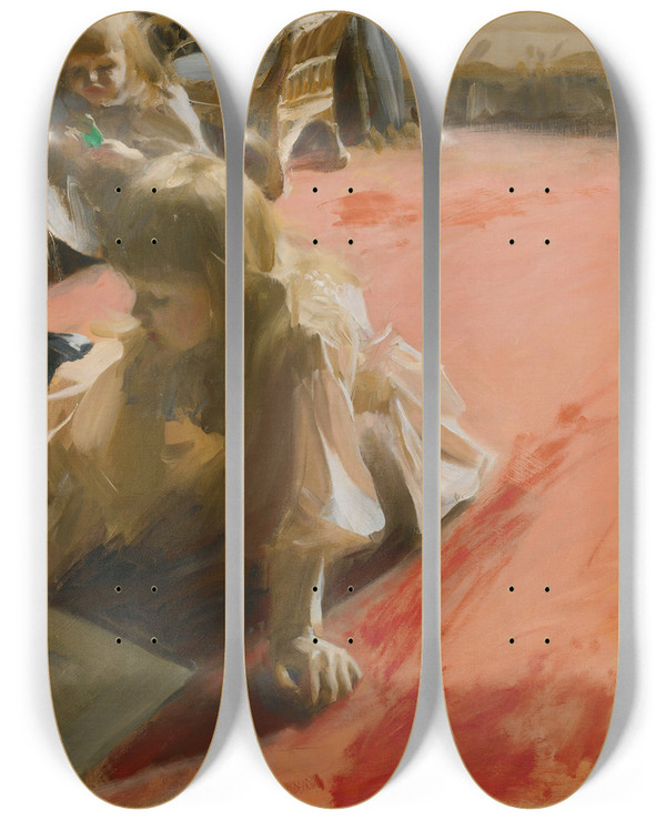 Triptych art skateboard deck of Anders Zorn A Portrait Of The Daughters Of Ramn Subercaseaux by Anders Zorn (1860-1920)